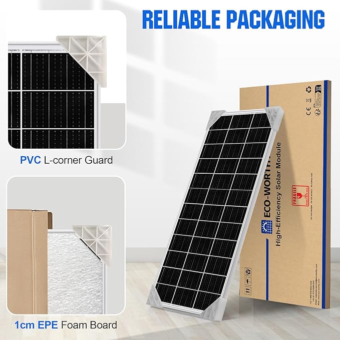 ECO-WORTHY 195 Watt Solar Panel 12 Volt Monocrystalline Solar Panel High Efficiency PV Module Power