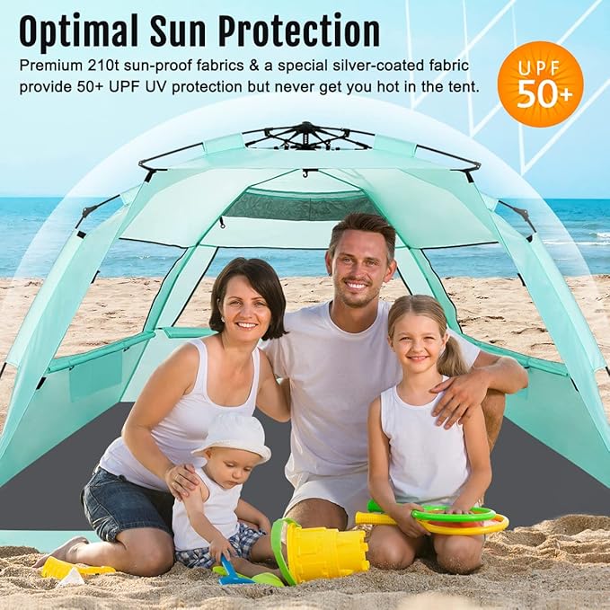 WhiteFang Deluxe Pop Up Beach Tent Sun Shade Shelter for 3-4/5-6 Person, UV Protection, Extendable