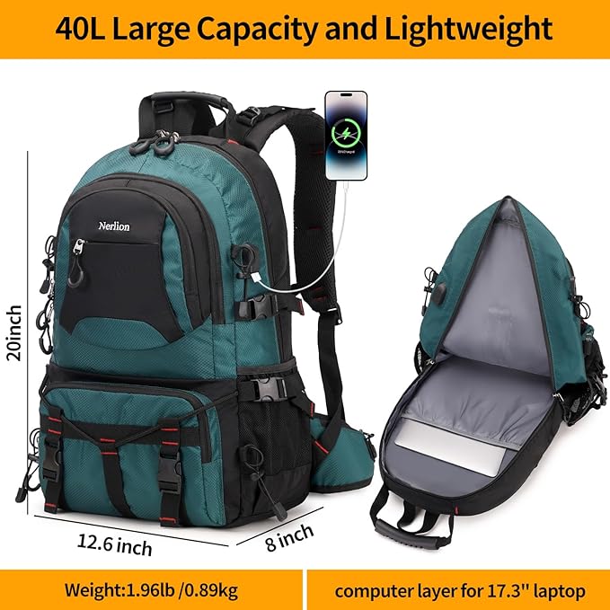 Nerlion 40L Hiking Backpack Travel Backpack for Men Women Camping Waterproof Outdoor Hiking Daypack