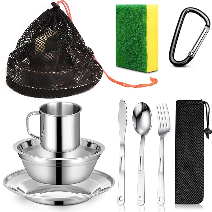 Scout Camping Mess Kit for Person 18/8 Stainless Steel Utensils Camping Dinnerware Kit Boy Scout
