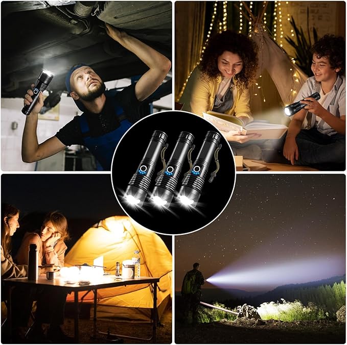 3Pack Rechargeable Flashlights High Lumens, Super Bright Flashlight, 5Modes LED Flashlight