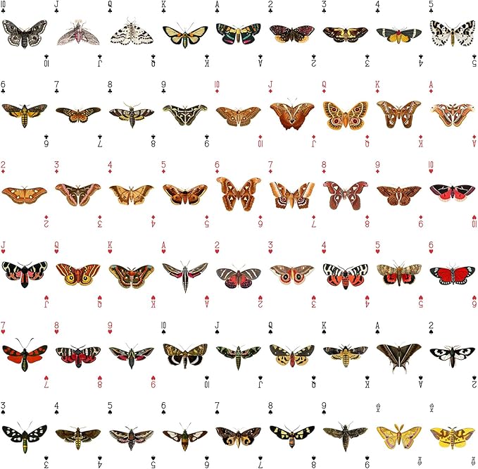 MYSTIC MOTH MENAGERIE Playing Cards (Poker Deck 54 Cards All Different) Rare Vintage Moth Species