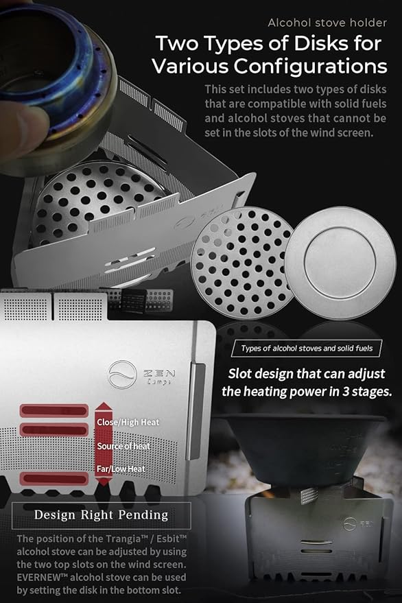 ZEN Camps Ultralight Folding Stainless Steel Pot Stand with Tray Windscreen for Alcohol or Solid