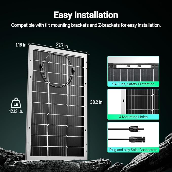 HQST Bifacial 200 Watt 12V Solar Panel, 9BB Monocrystalline Solar Panel High Efficiency Module PV