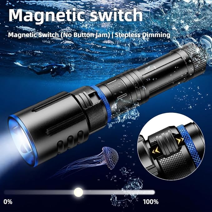 1000 Lumens Dive Light, Waterproof IPX8 100M, Rechargeable LED Flashlight with 11° Beam Angle