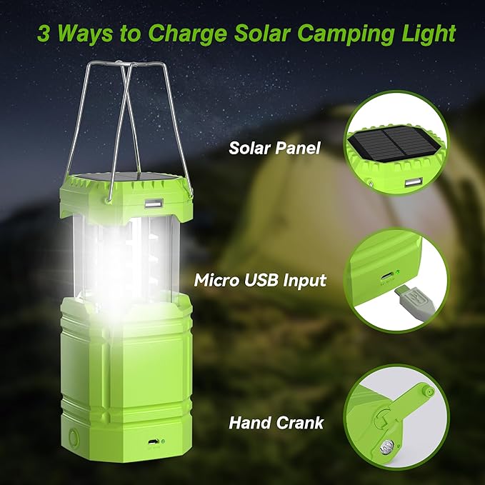 3000mAh Large Capacity Hand Crank Solar Camping Lantern, Portable Ultra Bright LED Torch, 23-26