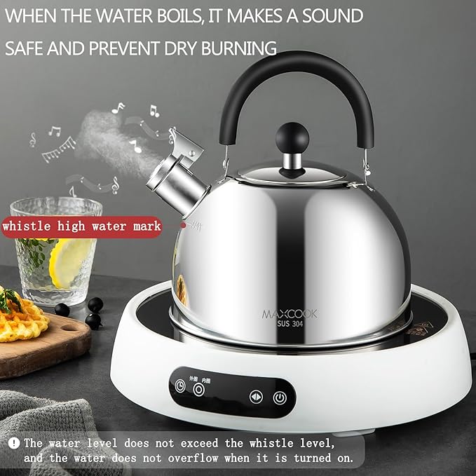 304 Stainless Steel Whistling Tea Kettle 3.17 Quart/3L Tea Pot, Suitable to Boiling Water & Tea on