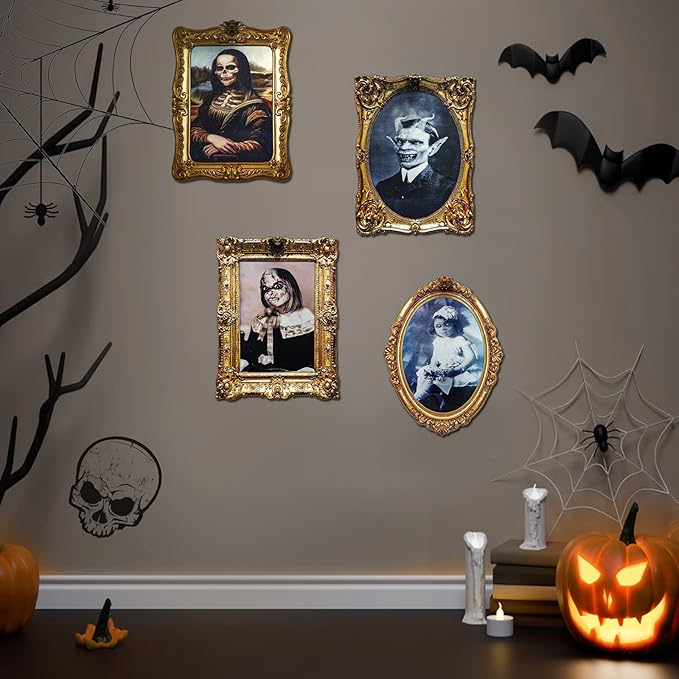 ECGER Halloween Decorations Indoor, Haunted Scary Decor - 3D Changing Face Pictures, Vintage Moving