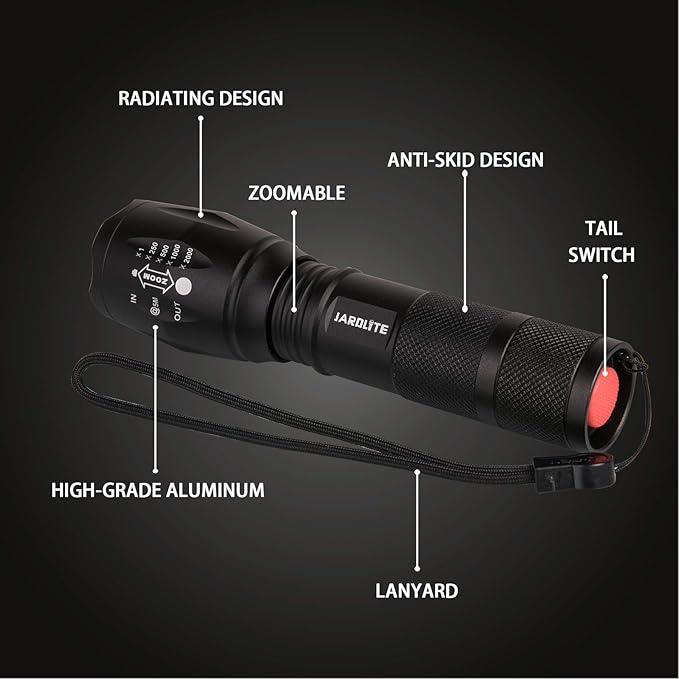 LED Emergency Handheld Flashlight with Adjustable Focus, Water Resistant, 5 Modes, Best Tactical