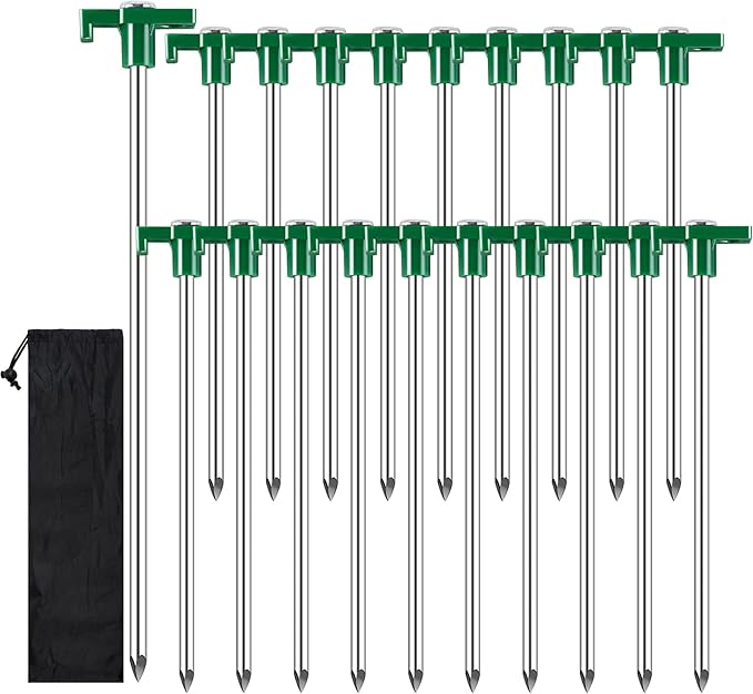 20 Pack Tent Stakes Heavy Duty, 9.6 Inch Camping Stakes, Non-Rust Metal Tent Pegs, Ground Stakes