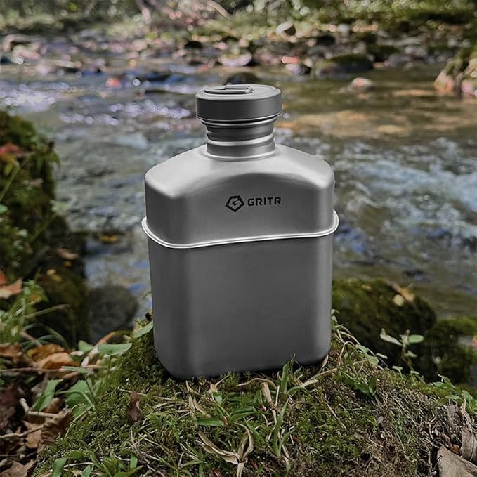 GRITR Titanium Canteen Mess Kit | Compact Portable Camping Open Fire Cookware Set for Backpacking