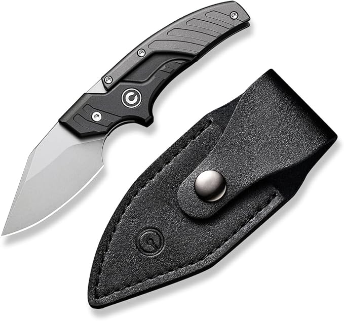 CIVIVI Typhoeus Fixed Blade Knife with Leather Sheath, 2.27" Swedish 14C28N Blade Aluminum Handle