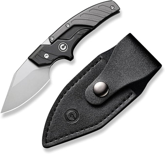CIVIVI Typhoeus Fixed Blade Knife with Leather Sheath, 2.27" Swedish 14C28N Blade Aluminum Handle