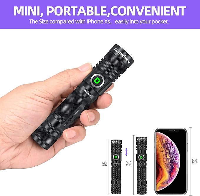 DARKDAWN UV 395nm Light Flashlight USB Rechargeable Ultraviolet LED Woods Lamp Portable Blacklight