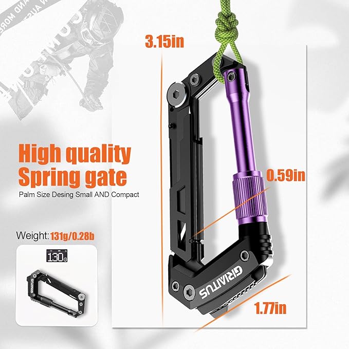 Carabiner Multitool with Pocket Knives, EDC Carabiners, Serrated Knife, Rope Cutter, Screwdriver
