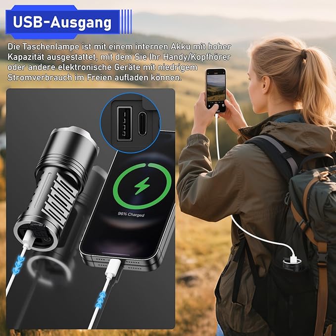 JAY-PARK LED Flashlights High Lumens Rechargeable - 10000 Lumen with 10800mAh Battery and LCD Power