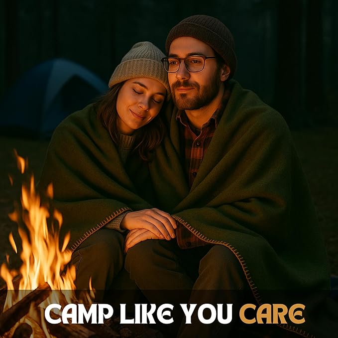 Wool Camping Blanket – 70% Wool Heavy-Duty Military Style Throw, Warm & Washable, Fire Retardant
