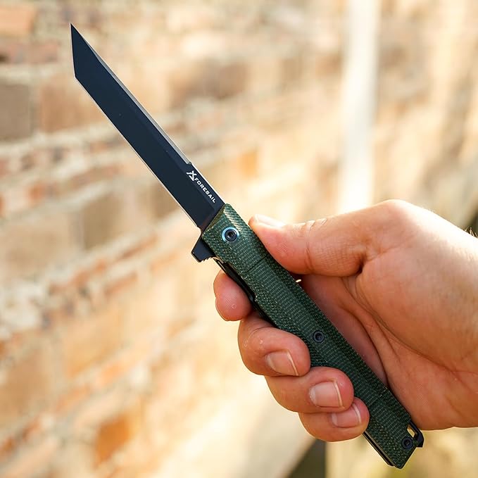 Flipper Pocket Folding Knife,DC53 Steel Blade and G10 Handle. With pocket clip and glass