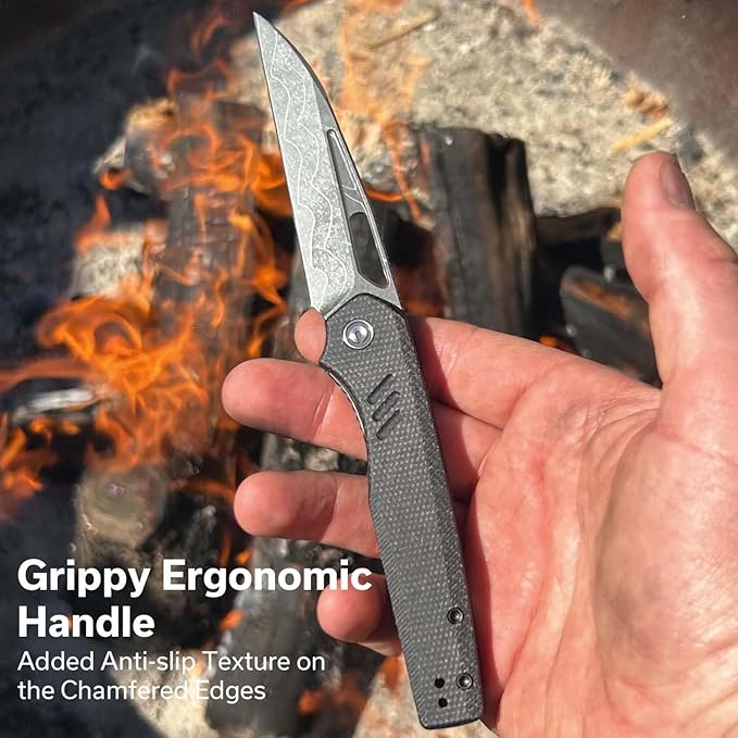 CIVIVI Guile Pocket Knife, Folding Knife for EDC, 3.25" Damascus Blade Micarta Handle with