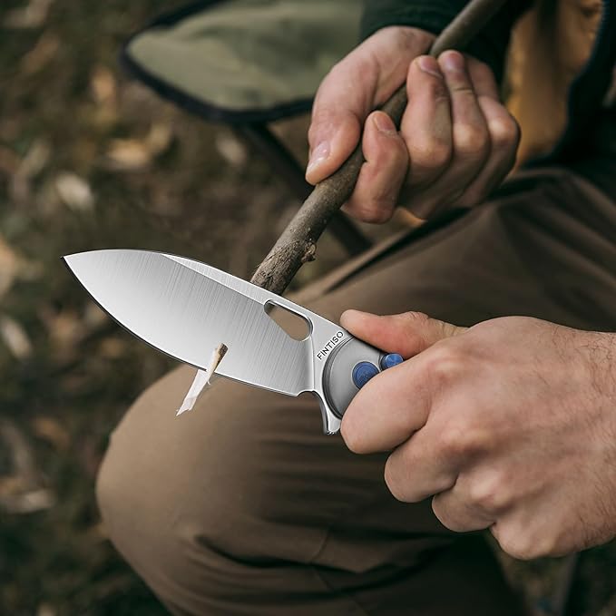 FINTISO Pocket Knife, 3.1" Premium 14C28N Blade Folding Knife with Button Lock, EDC Knife with