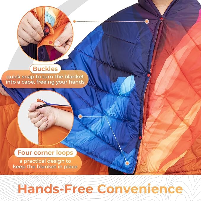 KingCamp Ultralight Camping Blanket, Packable Down Alternative Puffy Printed Wearable Blanket with