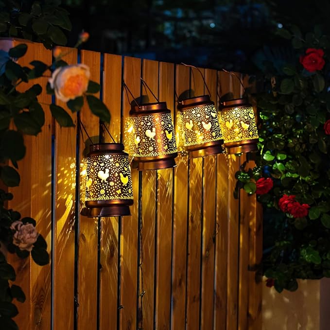 Chicken Solar Lanterns Outdoor Waterproof Hanging Solar Lights Chicken Gifts for Women Men Metal