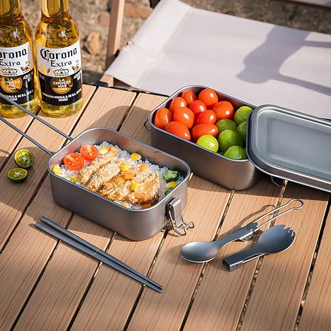1200ml Titanium Lunch Box Leak-Proof Lid & Folding Handle Camping Cookware Lightweight Outdoor