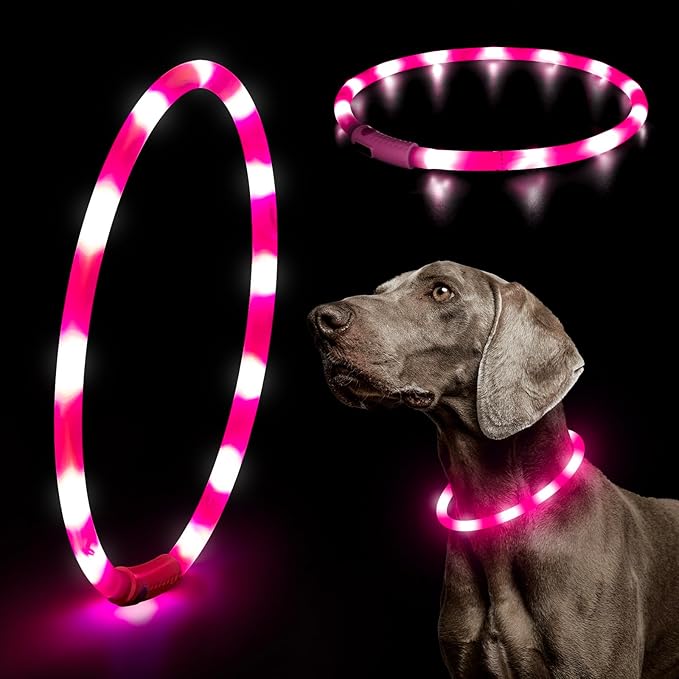 HIGO LED Dog Collar, Silicone Lightweight Light Up Dog Collars, USB Rechargeable LED Dog Necklace