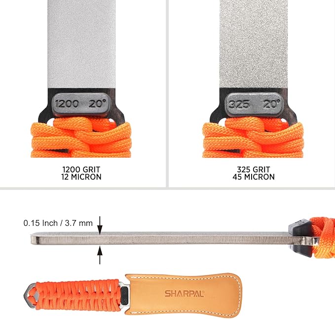 SHARPAL 181N Dual-Grit Diamond Sharpening Stone File Garden Tool Knife Sharpener with Leather Strop