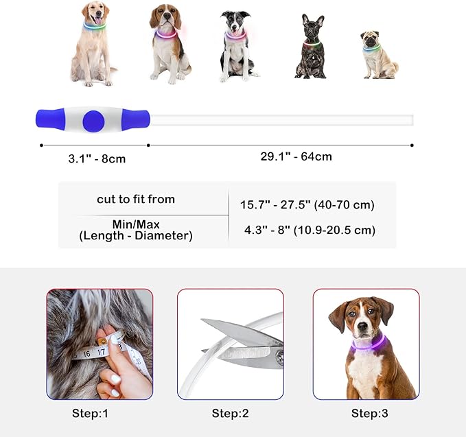 Light Up Dog Collars, USB Rechargeable Dlitk LED Dog Collar 1 Count, TPU Cuttable Size Glow Collar