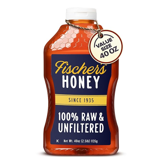 Fischer's 100% Pure, Raw & Unfiltered Honey, 40 oz – USA Made Honey – All-Natural Sweetener – Rich