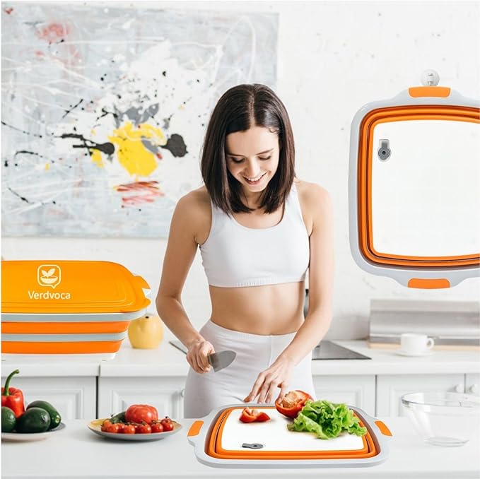 Collapsible BBQ Prep Tubs with Lids, Grill Cutting Board, Camping Sink with Drainage Hole for Meal