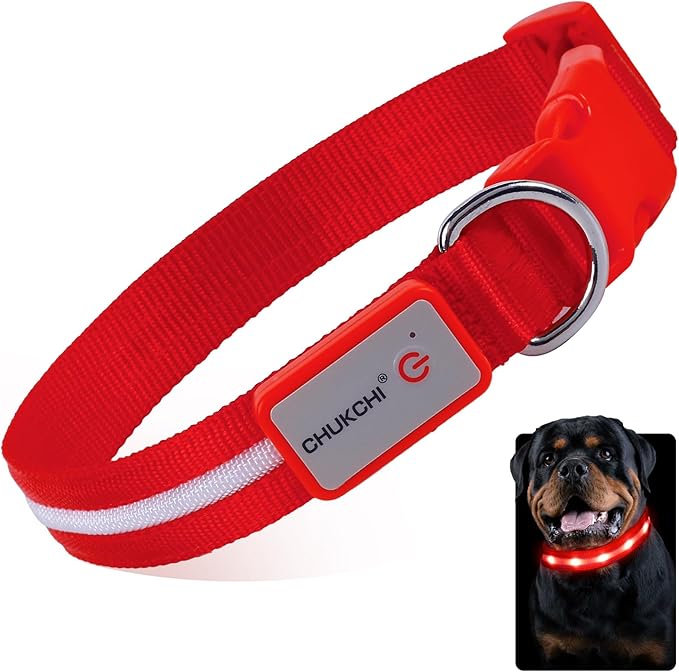 CHUKCHI LED Dog Collar Rechargeable,Waterproof Flashing Collar,Light Up Glow Collar, Adjustable