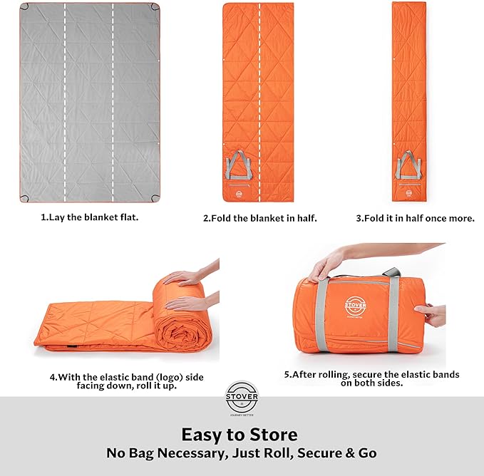 STOVER Waterproof Stadium Blanket – Portable Outdoor Camping Blanket for Travel, Picnics, or Sports