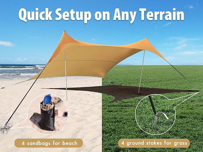 10×10ft UPF50+ Beach Tent Sun Shelter, Windproof Stable Outdoor Pop Up Beach Shade Canopy for