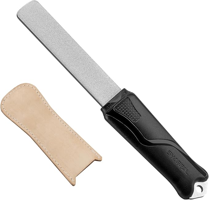 SHARPAL 127N Dual-Grit Diamond Sharpening Stone File Garden Tool Knife Sharpener with Leather Strop