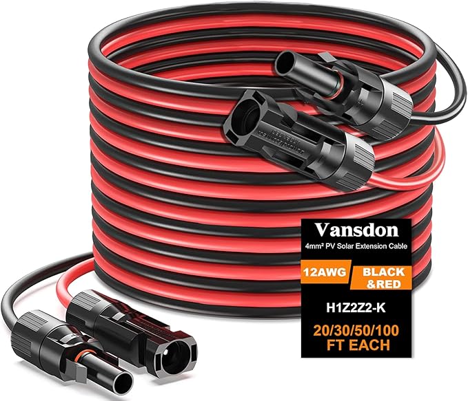 2x20 Feet Solar Panel Extension Cable, 12AWG Solar Cable, Solar Panel Cable with Female and Male