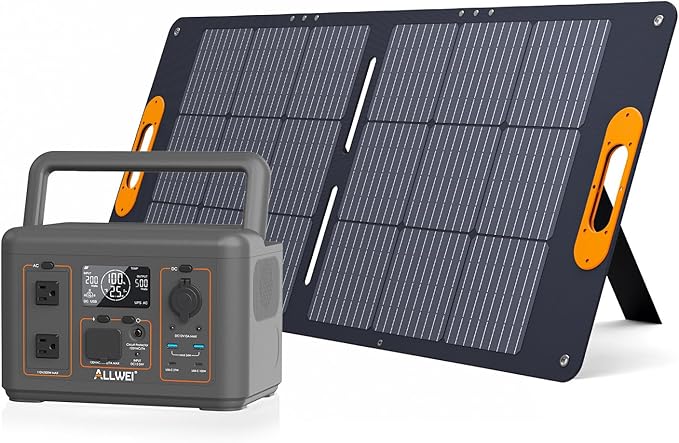 ALLWEI 500W Solar Generator with 100W Solar Panel, 512Wh LiFePO4 Portable Power Station with AC