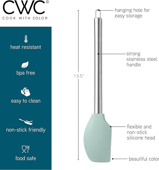 COOK WITH COLOR Silicone Cooking Utensils, Kitchen Utensil Set, Easy to Clean Silicone Kitchen