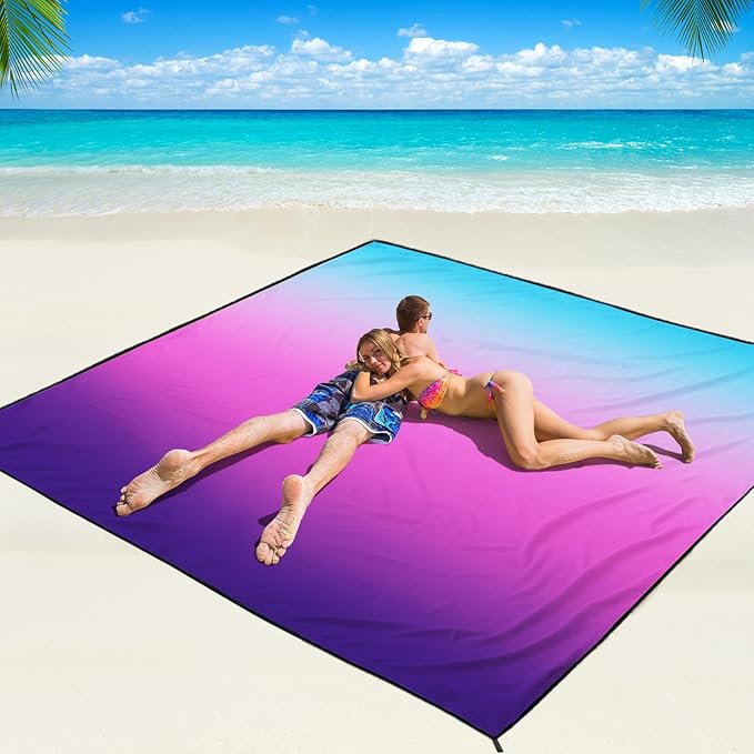 Beach Blanket Waterproof Sandproof Beach Mat 79" X 83"/10'x9'for 2-8 Adults Quick Drying Outdoor