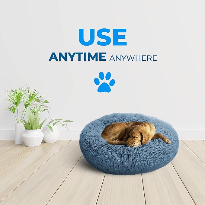 Whiskers & Friends Dog Bed, Round Fluffy Dog Beds for Small Dogs Washable, Calming Donut Pet Bed