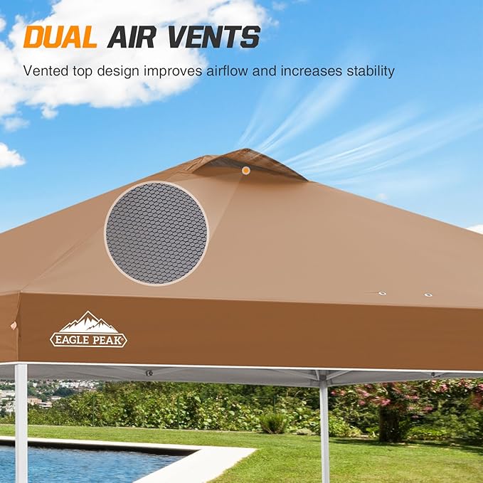 EAGLE PEAK Pop Up Canopy Tent with Wheeled Carry Bag, 8 Stakes, 4 Ropes, 4 Weight Bags, Easy Set Up