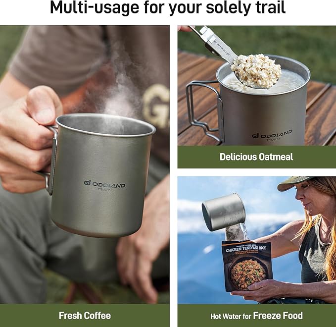 Odoland Titanium Camping Cookware 750ML Titanium Pot with Camping Stove and Spork Portable Pot for