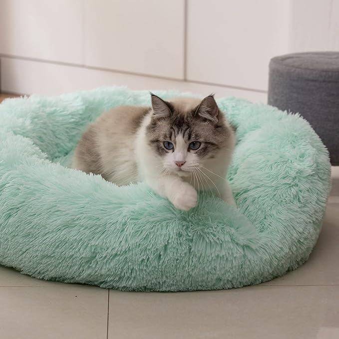 Anti Anxiety Round Fluffy Plush Faux Fur Warm Washable Dog Bed & Cat Bed, Original Bed for Small