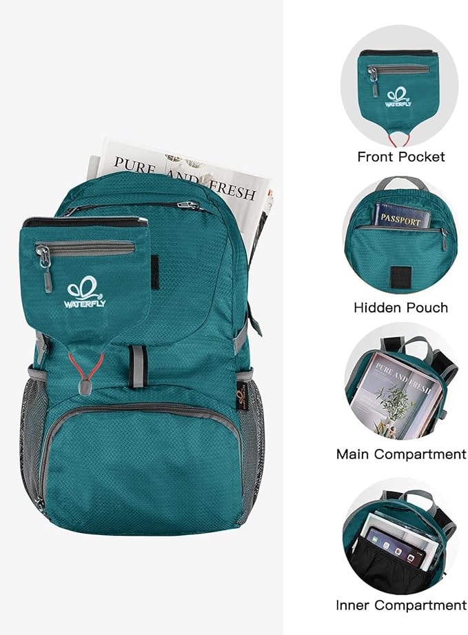 WATERFLY Small Lightweight Packable Backpack: 20l Ultra Light Foldable Travel Hiking Camping