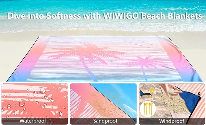 Beach Blanket Waterproof Sandproof Beach Mat 79" X 83"/10'x9'for 2-8 Adults Quick Drying Outdoor