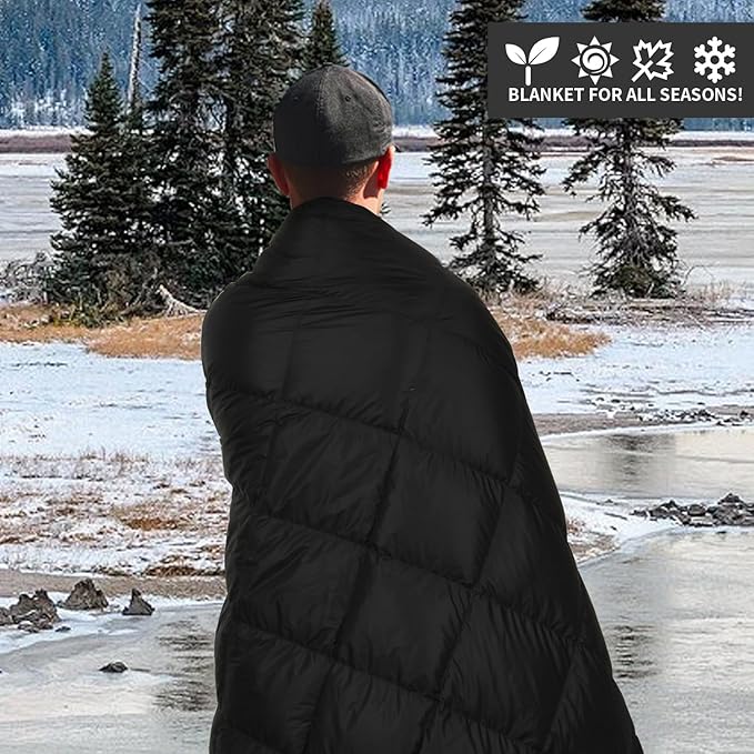Down Camping Blanket, Muti-Use Outdoor Travel Blanket, Puffy Sleeping Bag Blanket, Waterproof