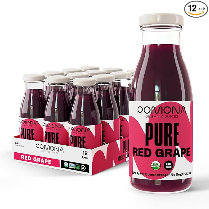 Pomona Organic Juices Pure Grape Juice, 8.4 Ounce Bottle (Pack of 12), Cold Pressed Organic Juice