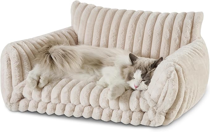Hollypet Cat Bed Fluffy Plush Mutifuctional Double-Layer Soft Pet Couch Orthopedic Sofa Nest Beds