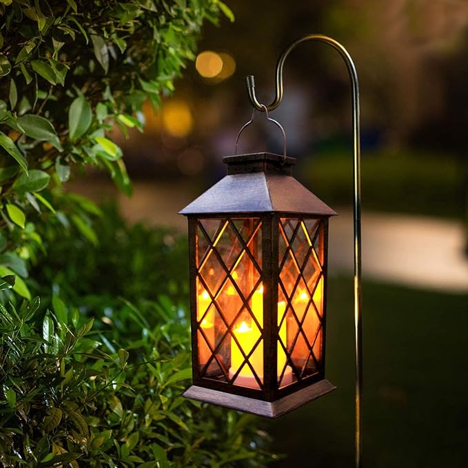 Solar Lantern Outdoor,Garden Hanging Lantern- PVC Waterproof 3 LED Flickering Flameless Candle